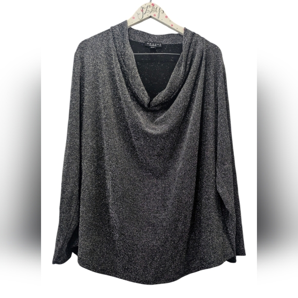 Grace The Perfect Fit Women's 1X Black Metallic Sparkle Cowl Neck Blouse Top - Picture 1 of 8